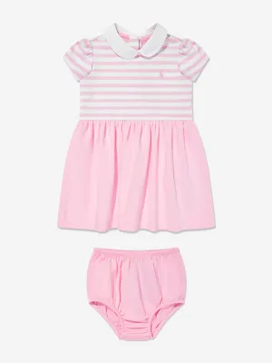 Ralph Lauren Baby Girls Striped Jersey Dress With Bloomers in Pink