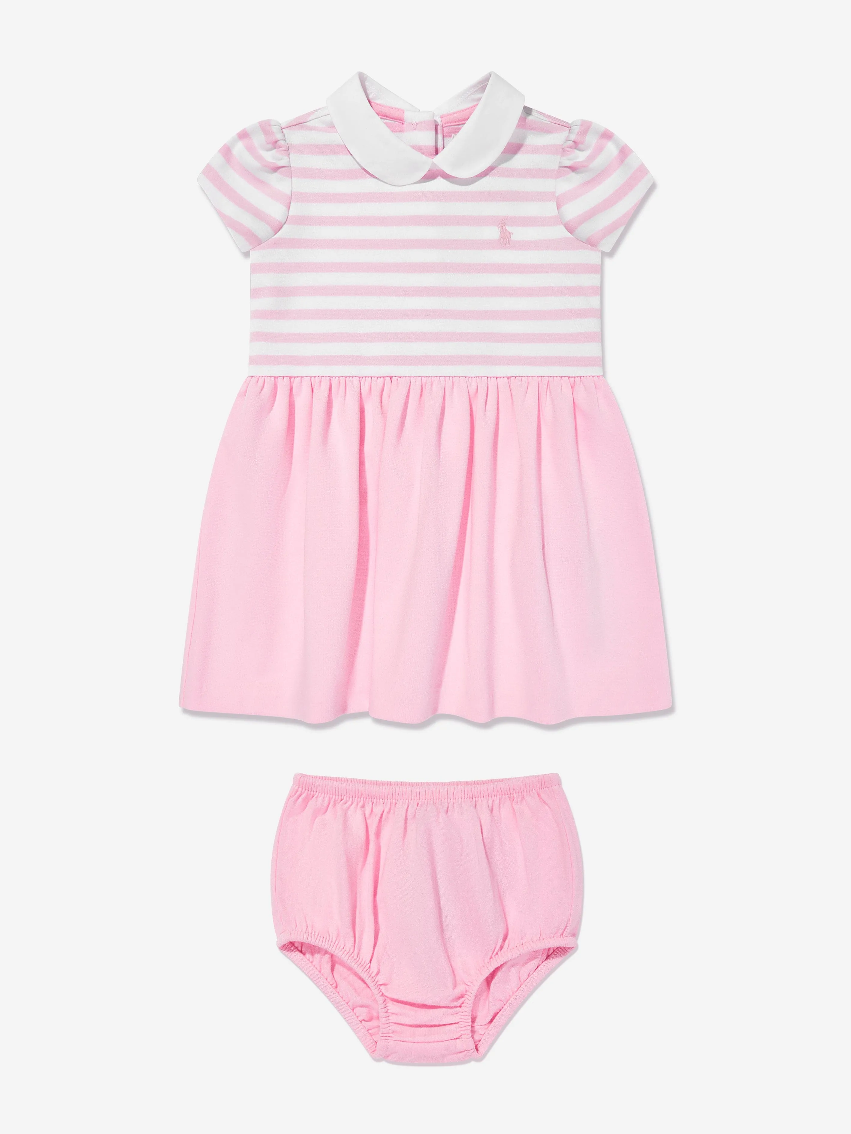 Ralph Lauren Baby Girls Striped Jersey Dress With Bloomers in Pink