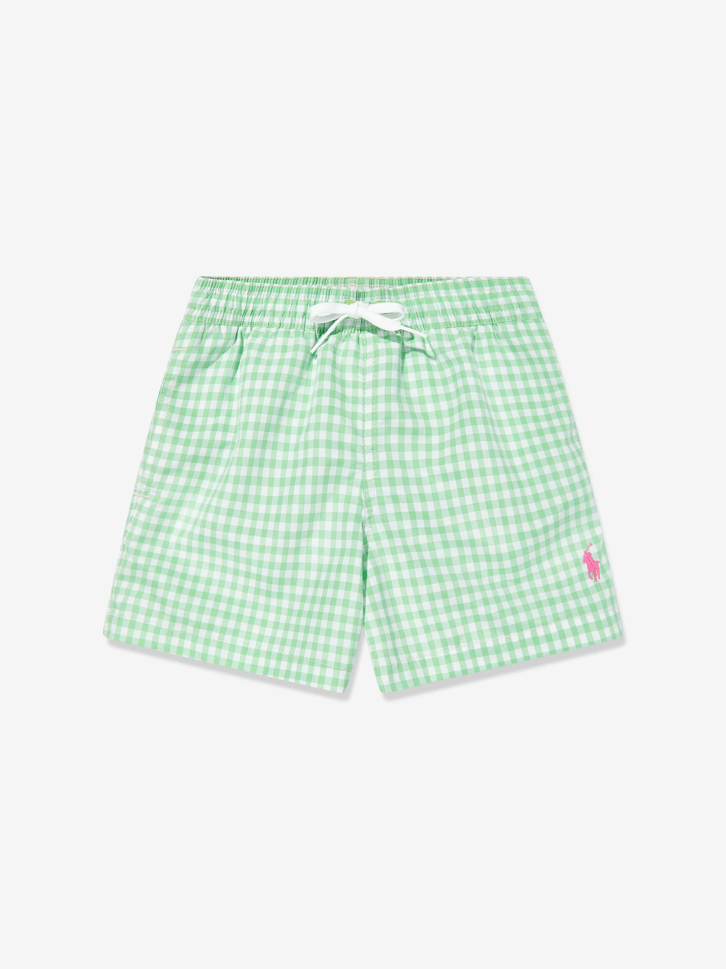Ralph Lauren Boys Gingham Swim Shorts in Green