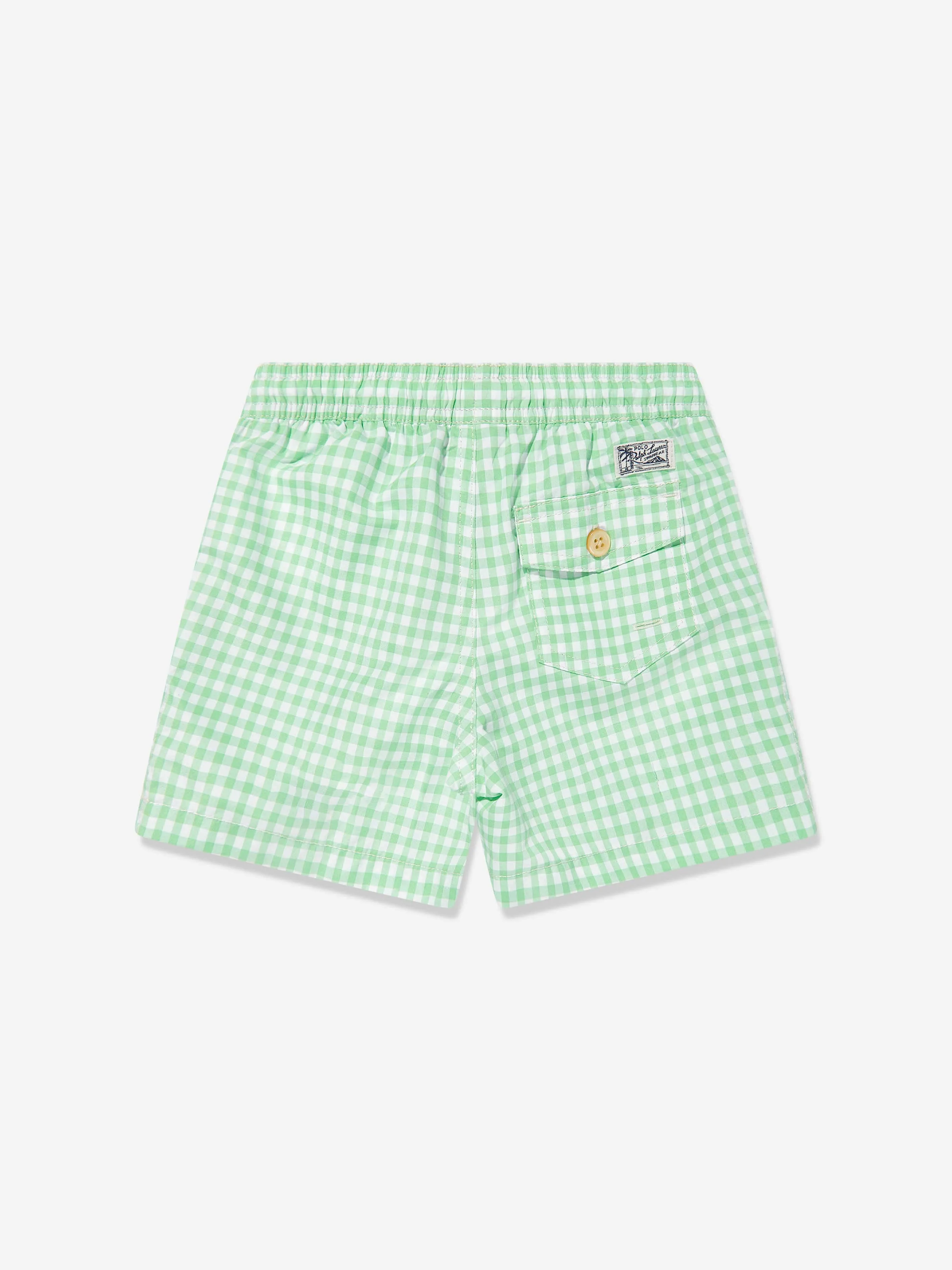 Ralph Lauren Boys Gingham Swim Shorts in Green
