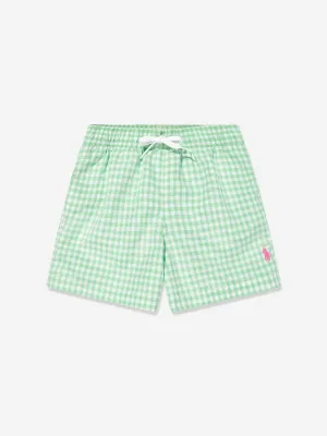 Ralph Lauren Boys Gingham Swim Shorts in Green