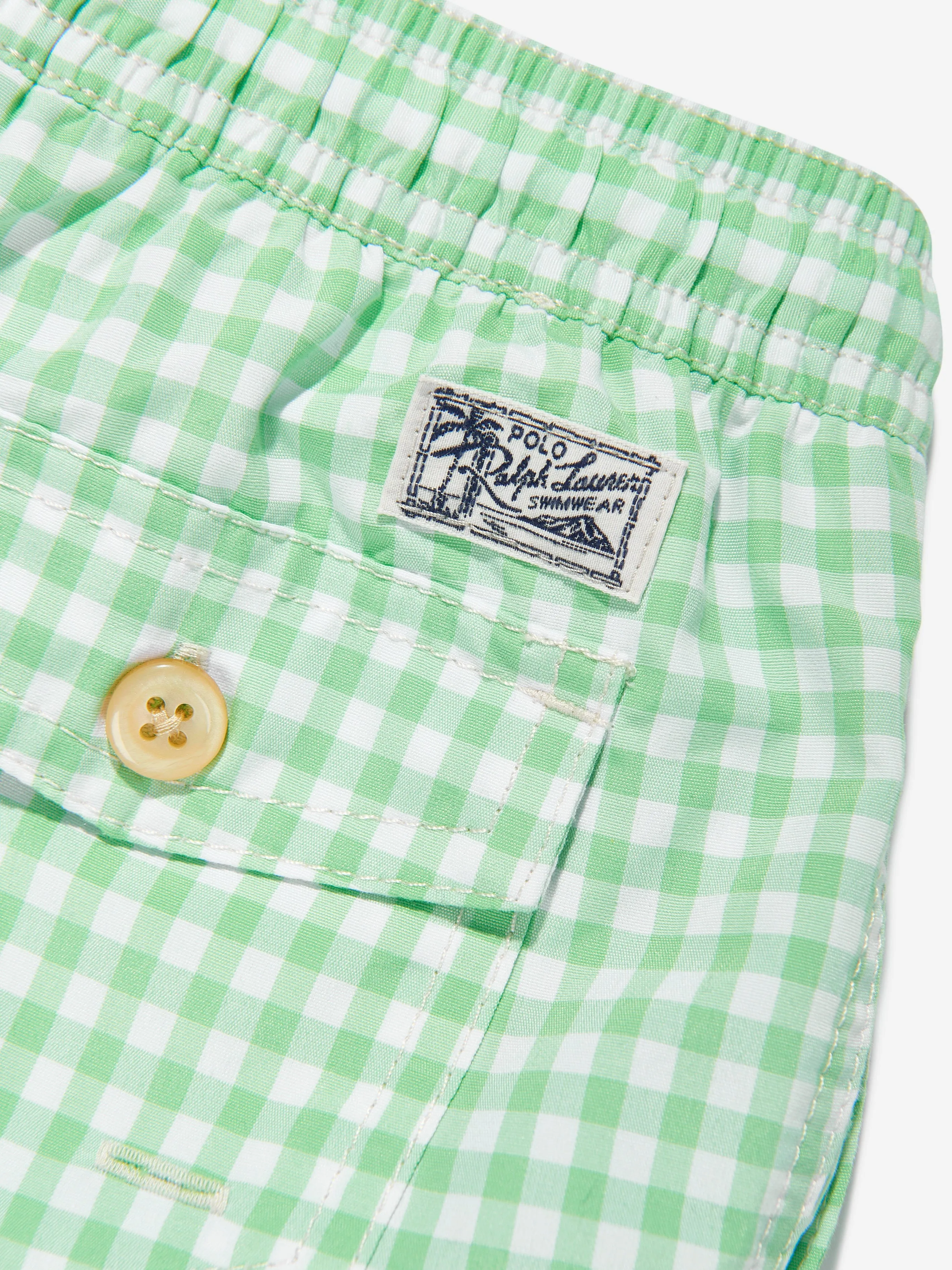 Ralph Lauren Boys Gingham Swim Shorts in Green