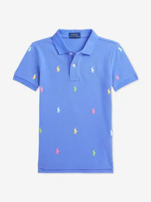 Ralph Lauren Boys Multi Logo Polo Shirt in Blue