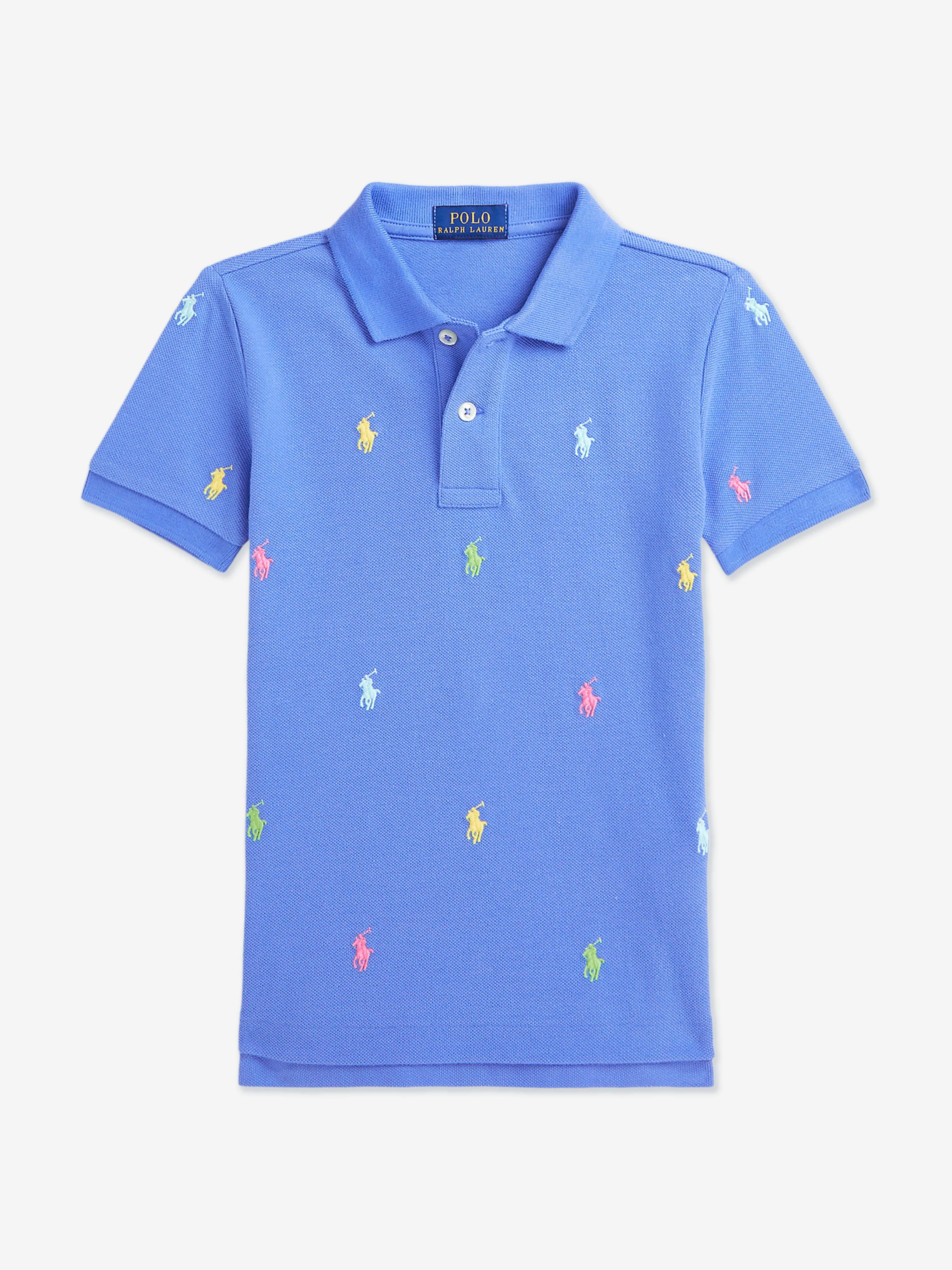Ralph Lauren Boys Multi Logo Polo Shirt in Blue