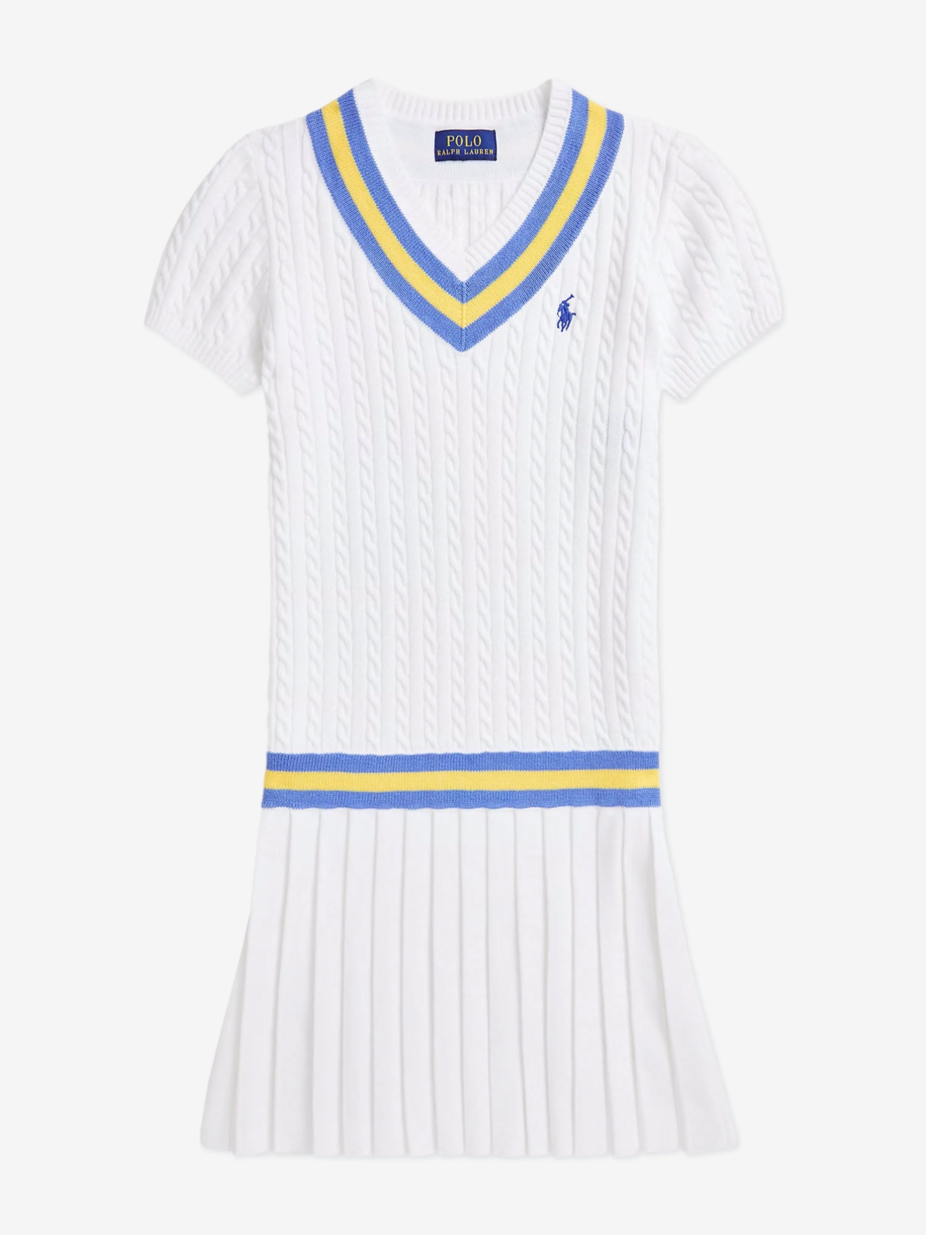 Ralph Lauren Girls Cable Knit Cricket Dress in White