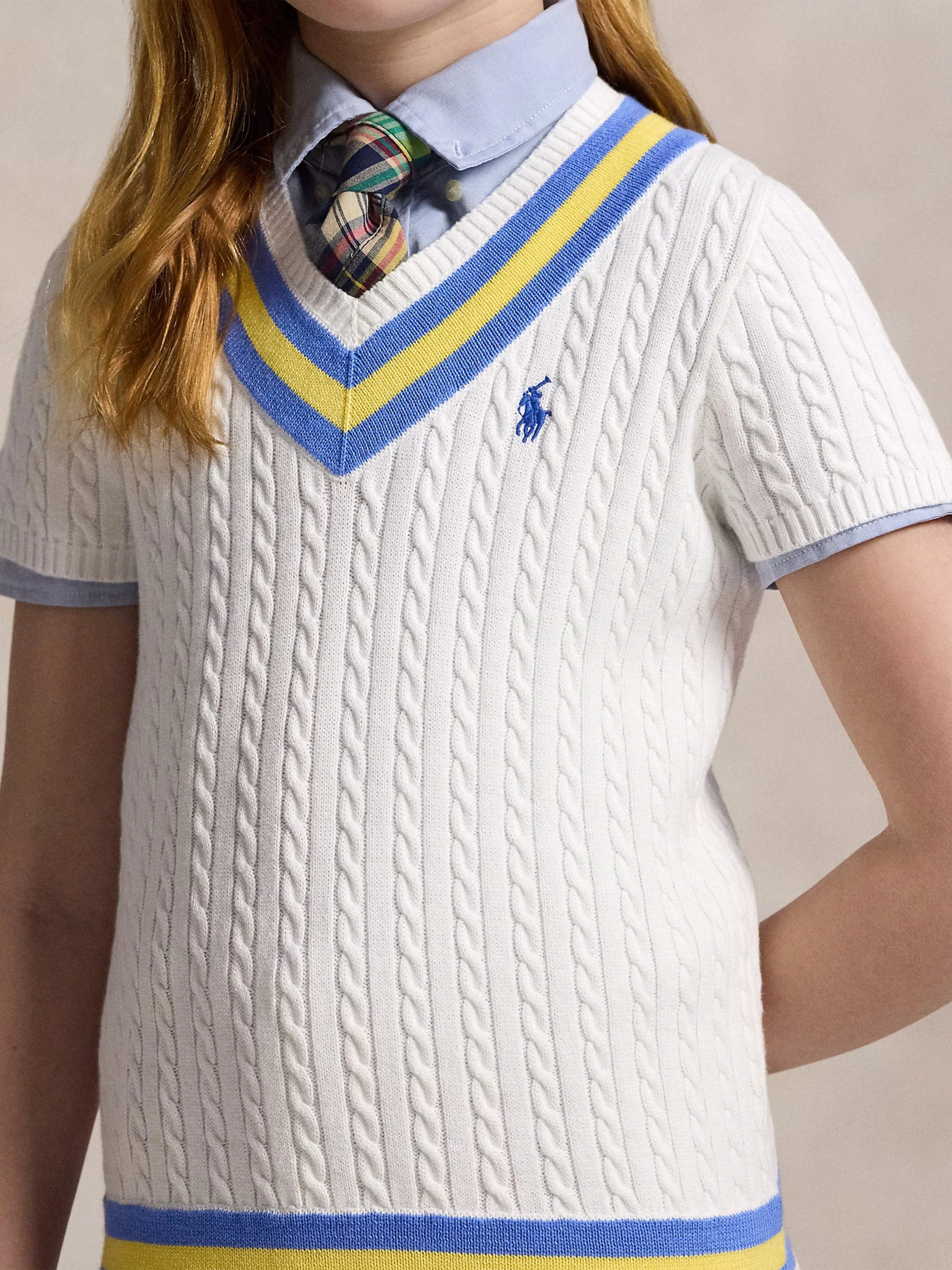 Ralph Lauren Girls Cable Knit Cricket Dress in White