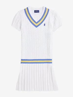 Ralph Lauren Girls Cable Knit Cricket Dress in White