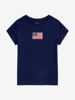 Ralph Lauren Girls Jersey Flag T-Shirt in Navy