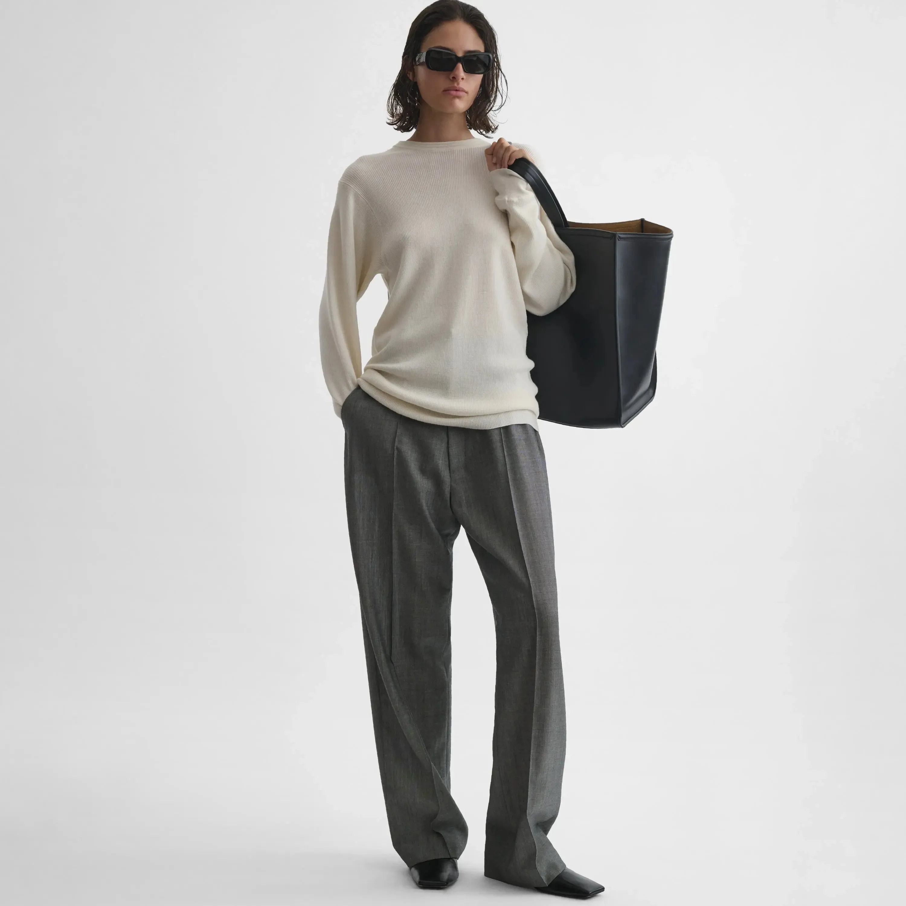 RIBBED LONG SLEEVE CREWNECK | cream wool