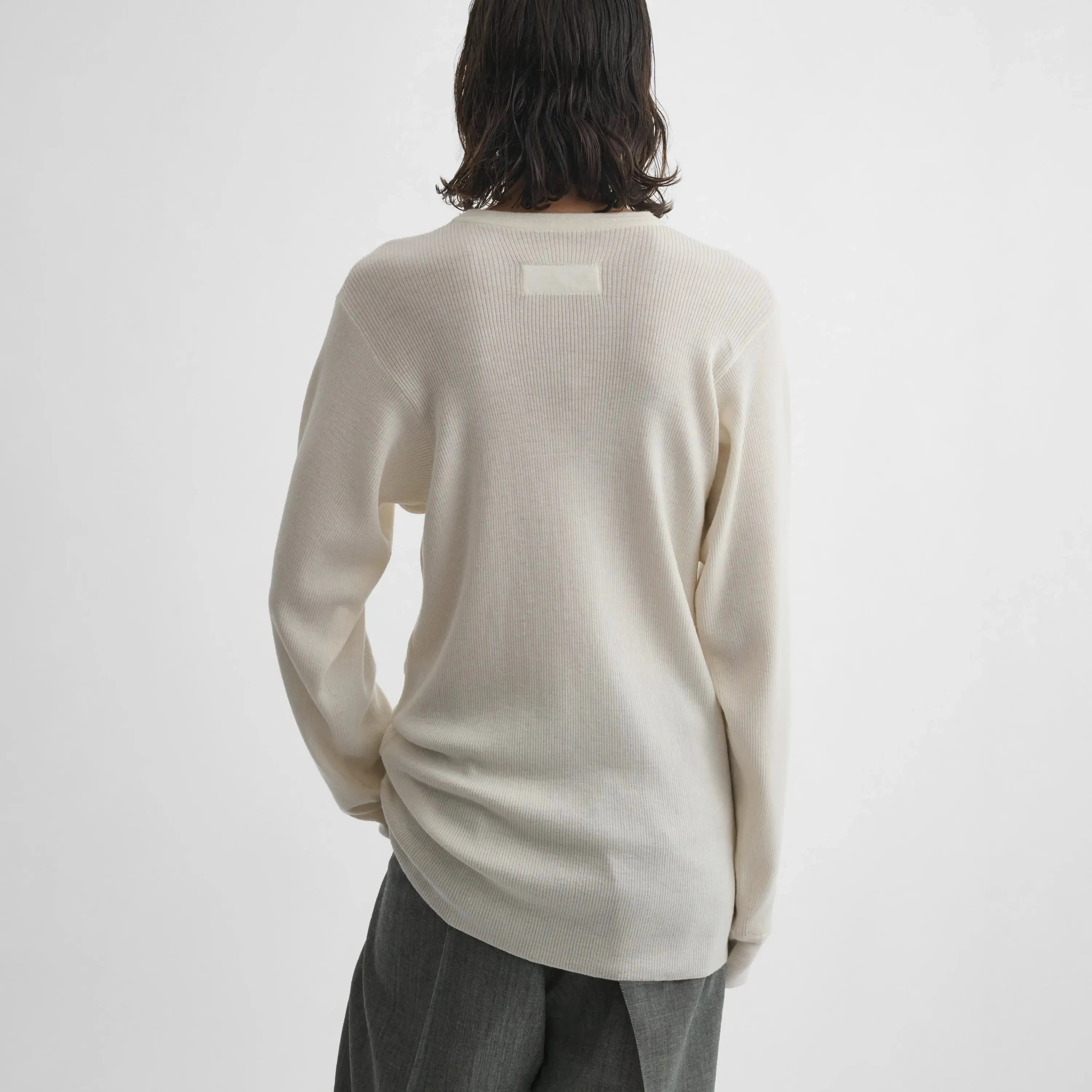 RIBBED LONG SLEEVE CREWNECK | cream wool