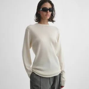 RIBBED LONG SLEEVE CREWNECK | cream wool