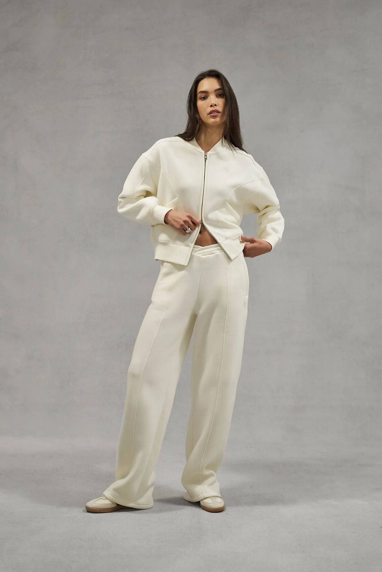 SEAM DETAIL CROSSOVER WAISTBAND JOGGERS - OFF WHITE