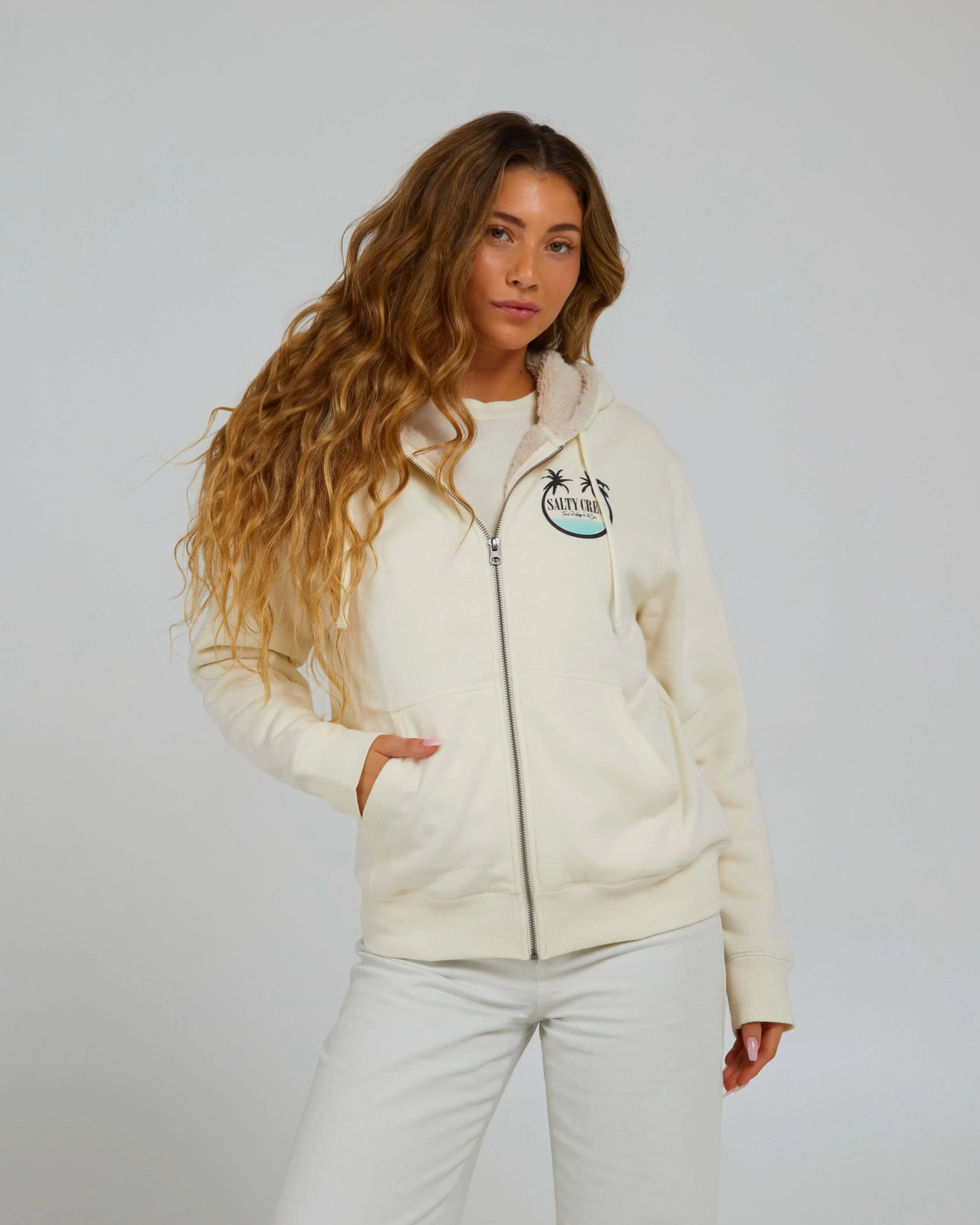 Shades Sherpa Zip Hoody - Bone
