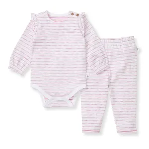 Slub Stripe Bodysuit Set - Crocus