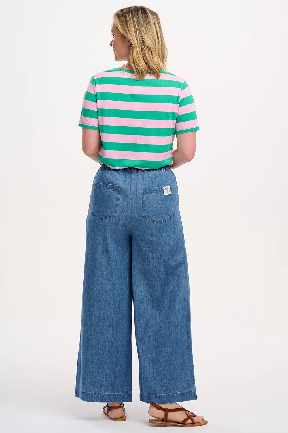 Sylvie Scoop Neck T-Shirt - Green/Pink. Stripe & Flower