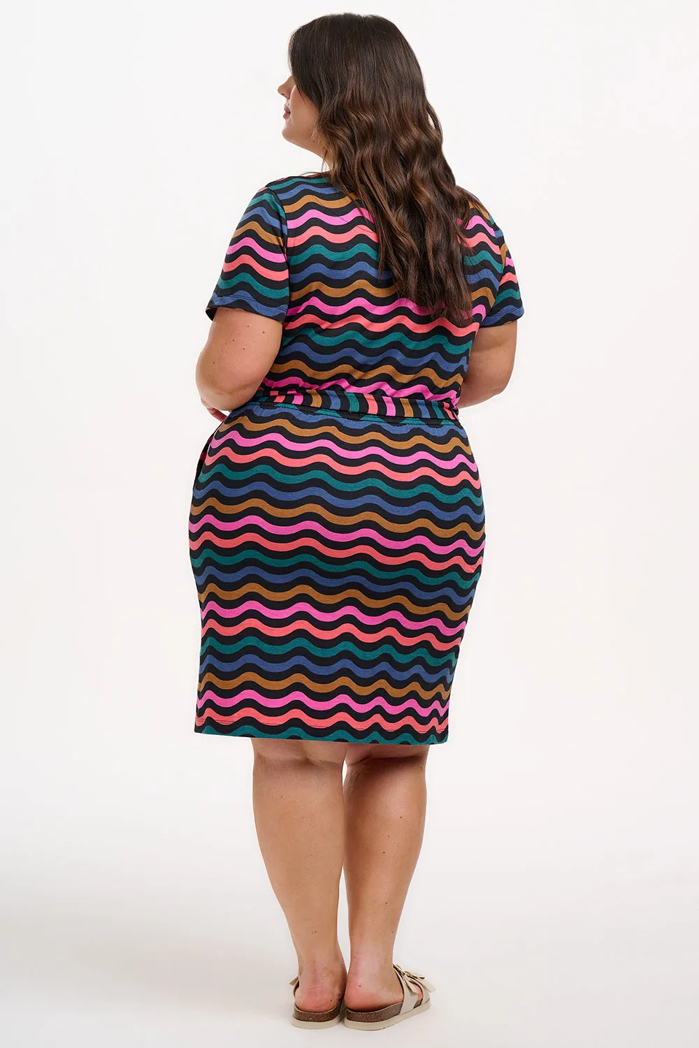 Terri Jersey Mini Dress - Black/Multi. Wavy Chevron