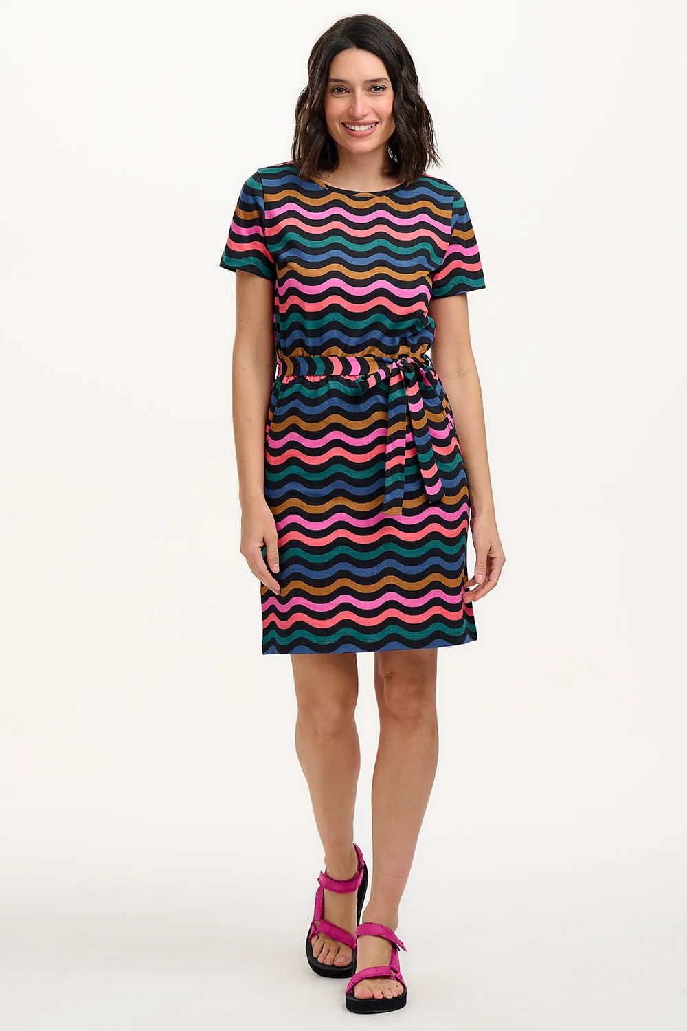 Terri Jersey Mini Dress - Black/Multi. Wavy Chevron