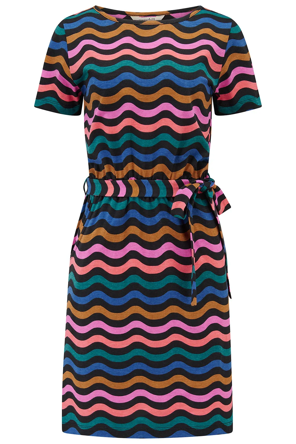 Terri Jersey Mini Dress - Black/Multi. Wavy Chevron