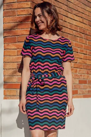 Terri Jersey Mini Dress - Black/Multi. Wavy Chevron