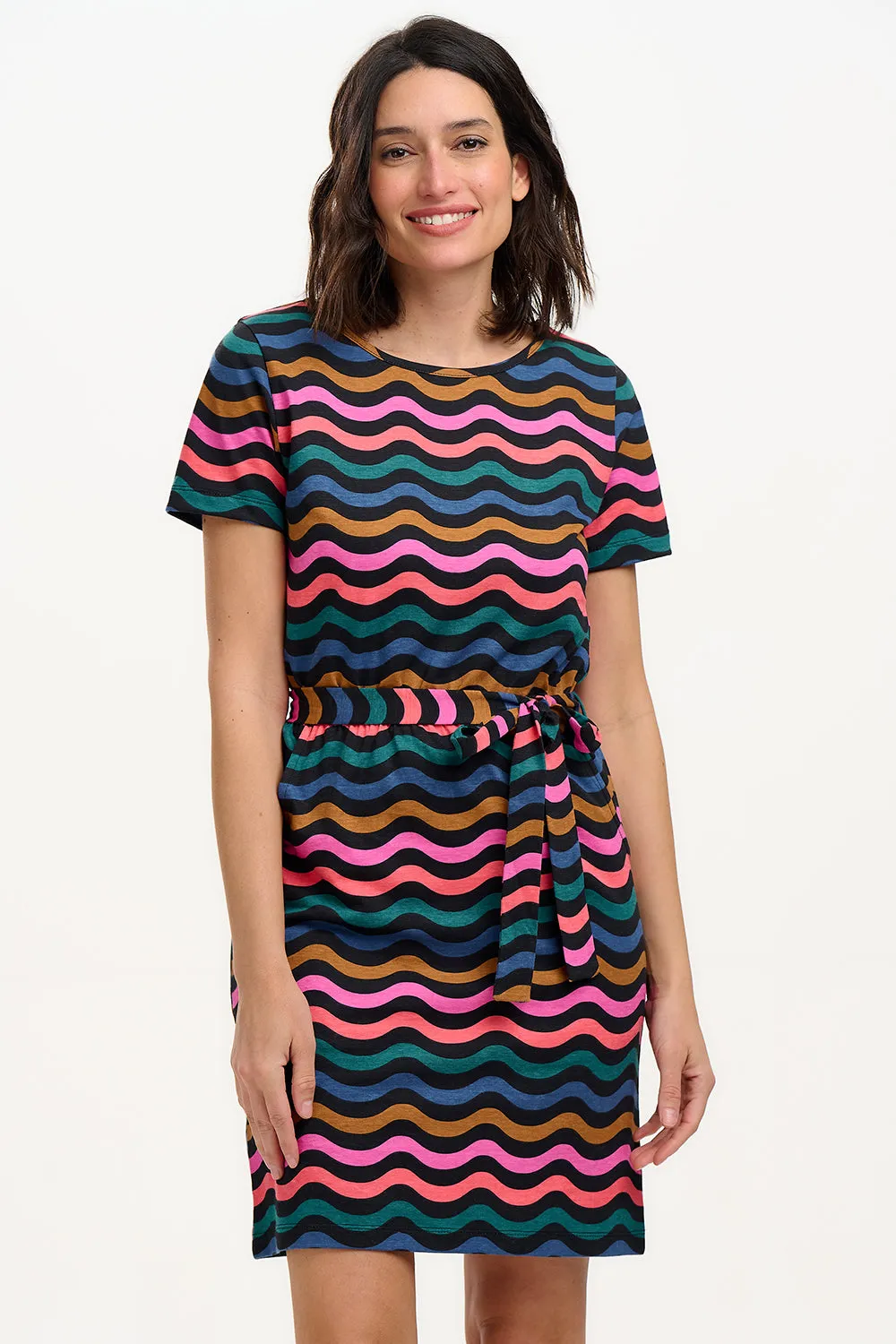 Terri Jersey Mini Dress - Black/Multi. Wavy Chevron