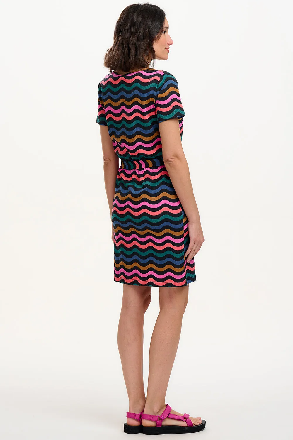Terri Jersey Mini Dress - Black/Multi. Wavy Chevron