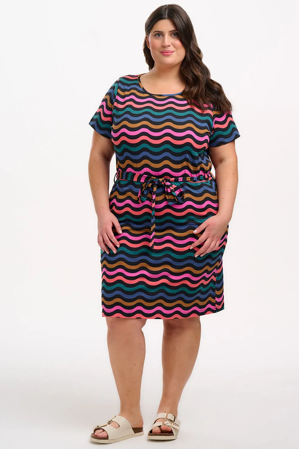 Terri Jersey Mini Dress - Black/Multi. Wavy Chevron