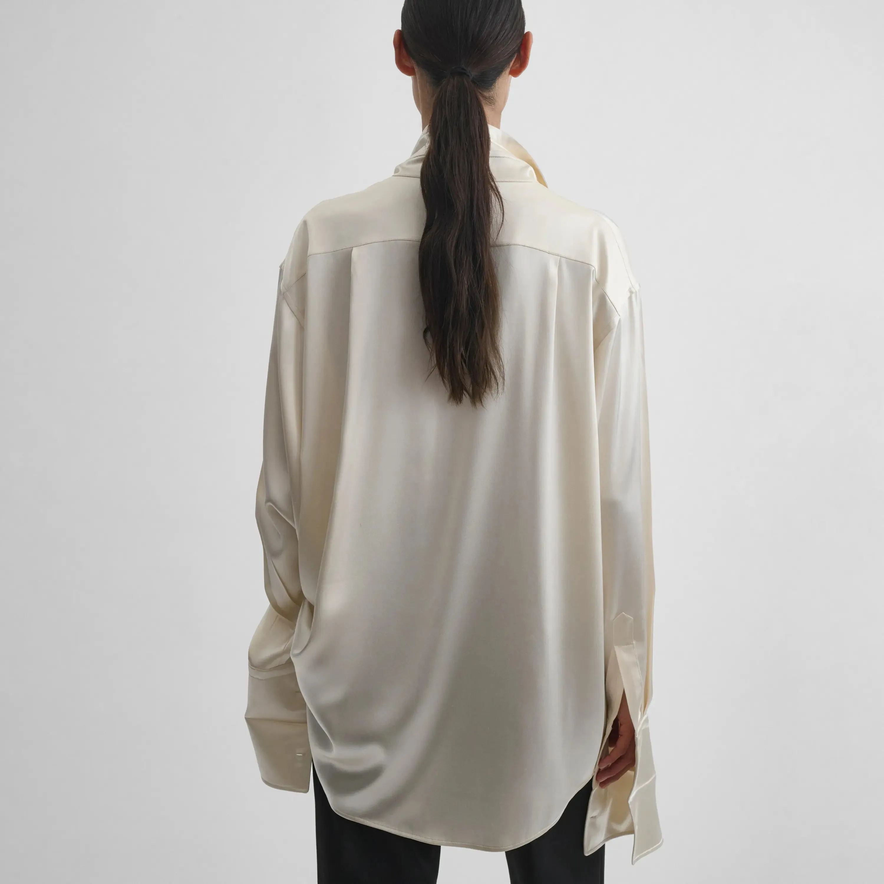 TIE NECK SHIRT | cream silk