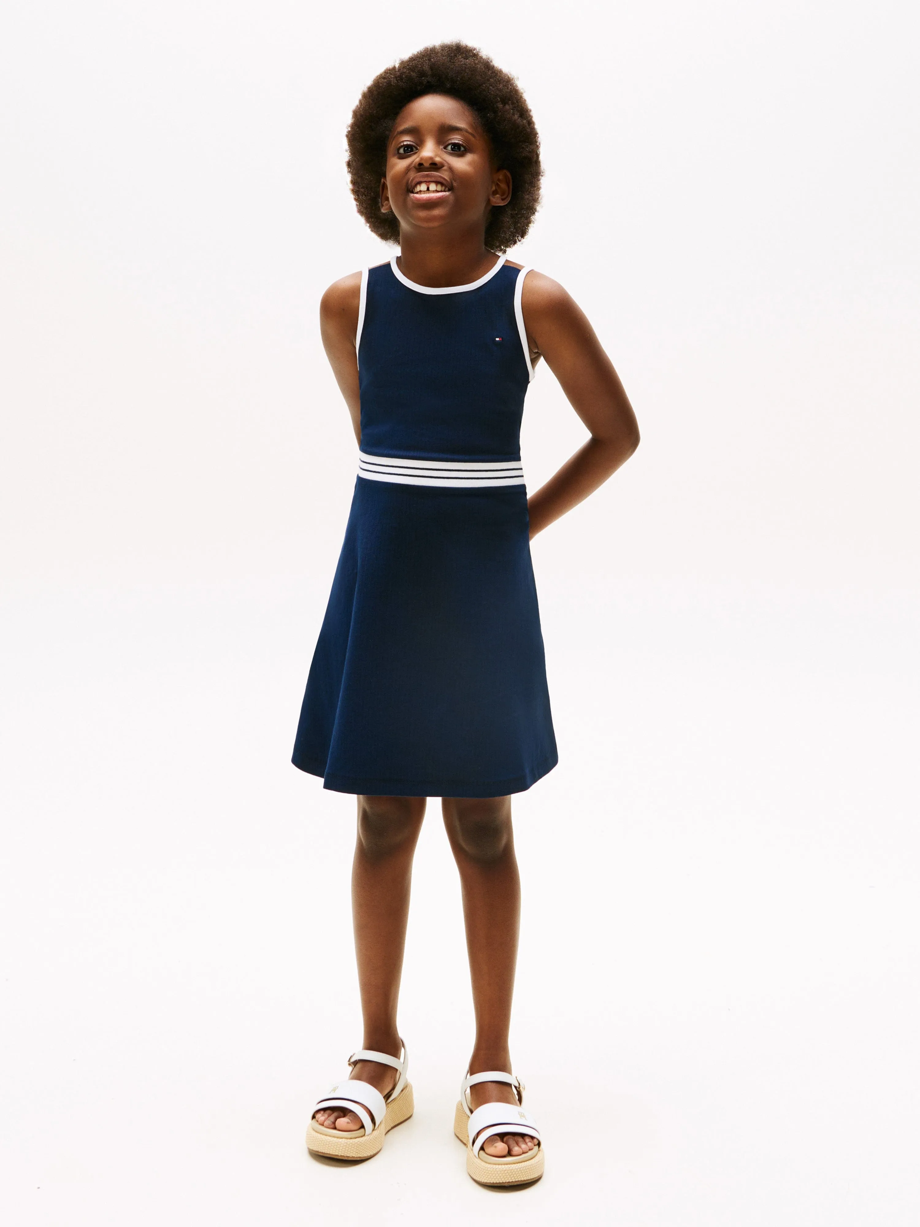 Tommy Hilfiger Girls Contrast Binding Skater Dress in Navy