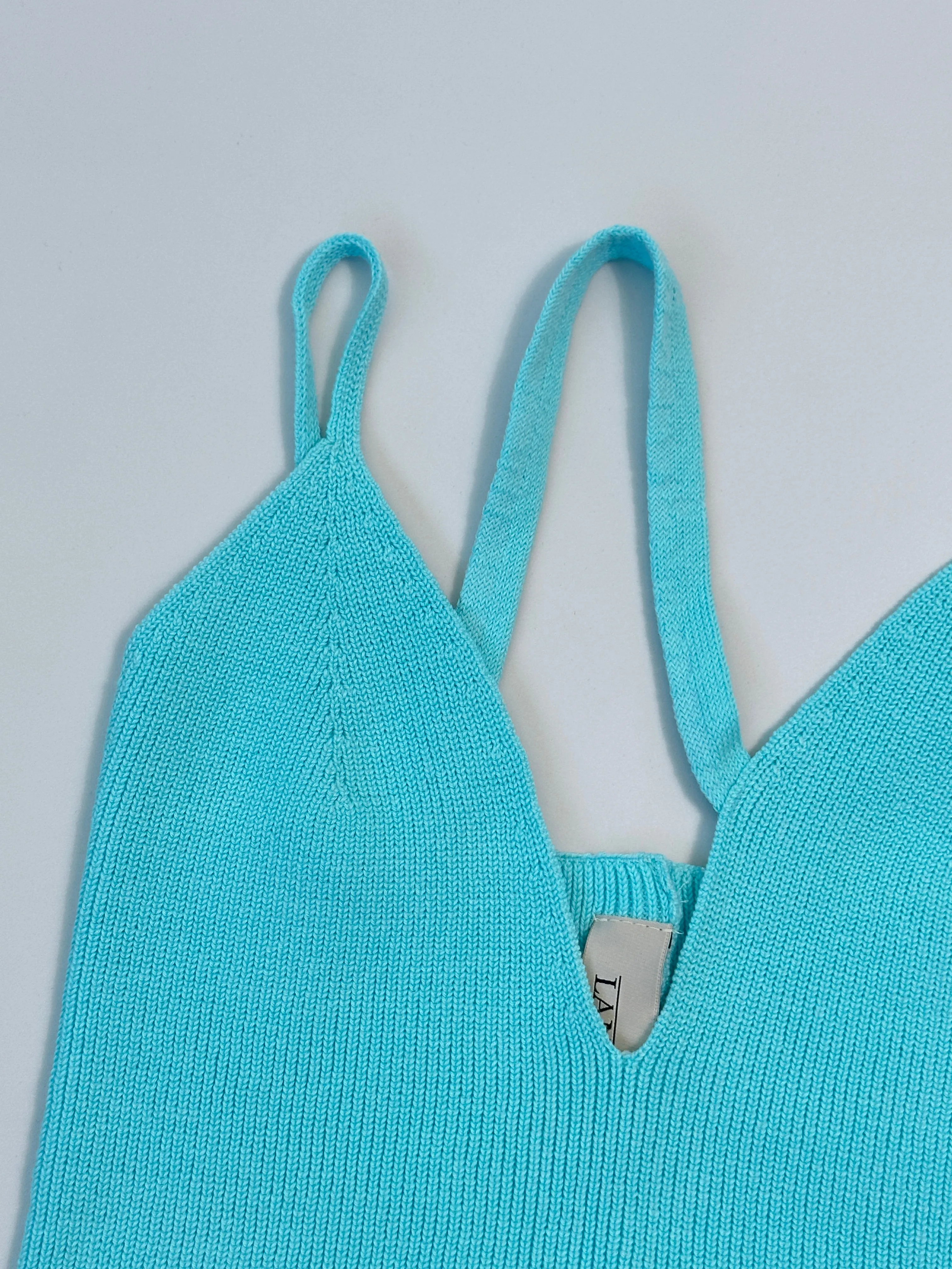 Top In Maglia Con Spalline Sottili Acqua