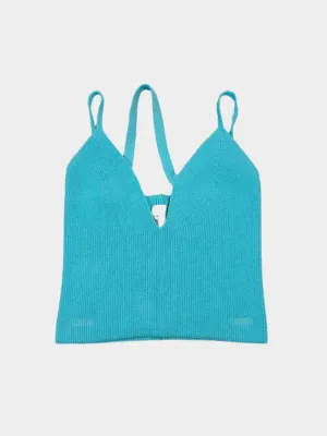 Top In Maglia Con Spalline Sottili Acqua