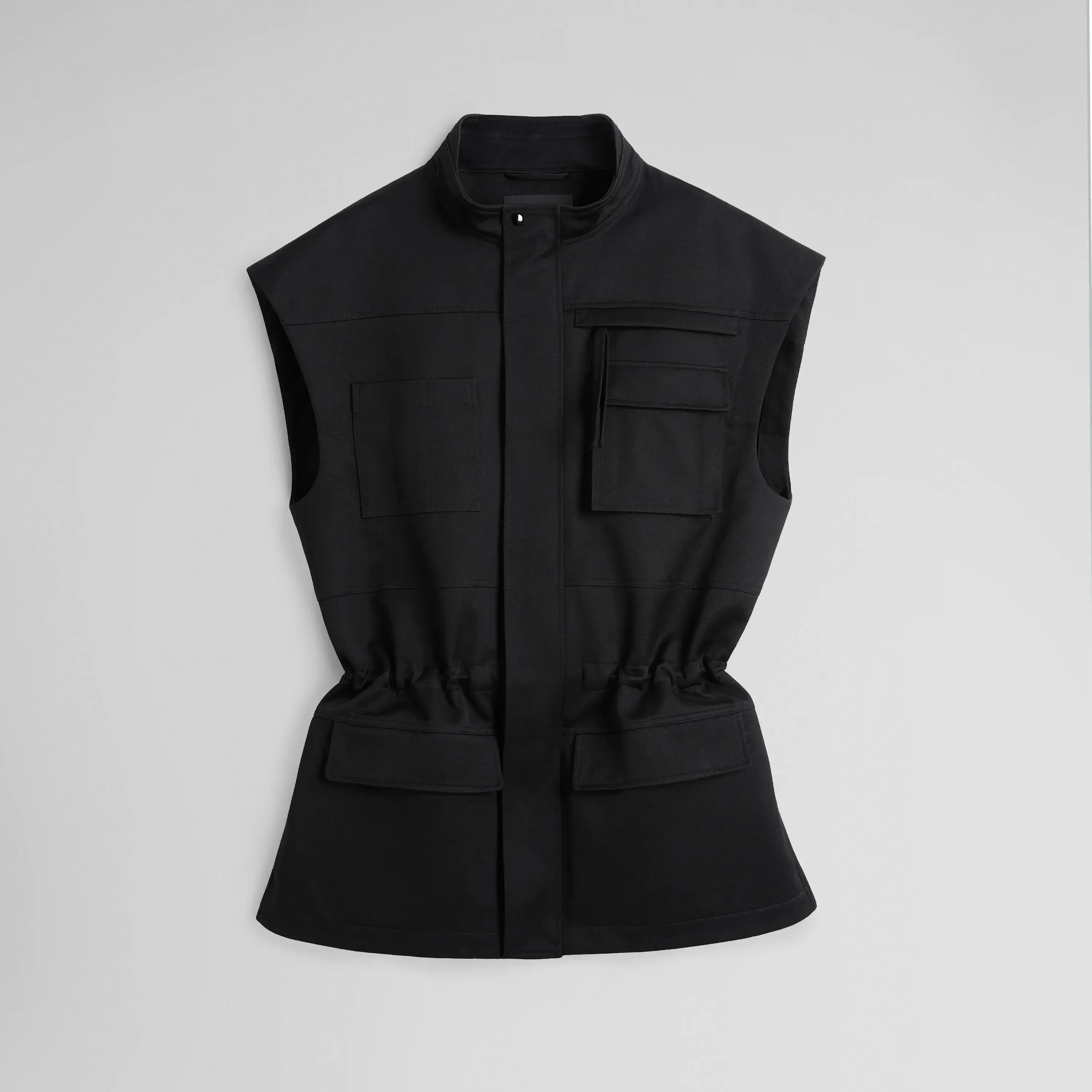 UTILITY DROPPED WAIST VEST | black cotton