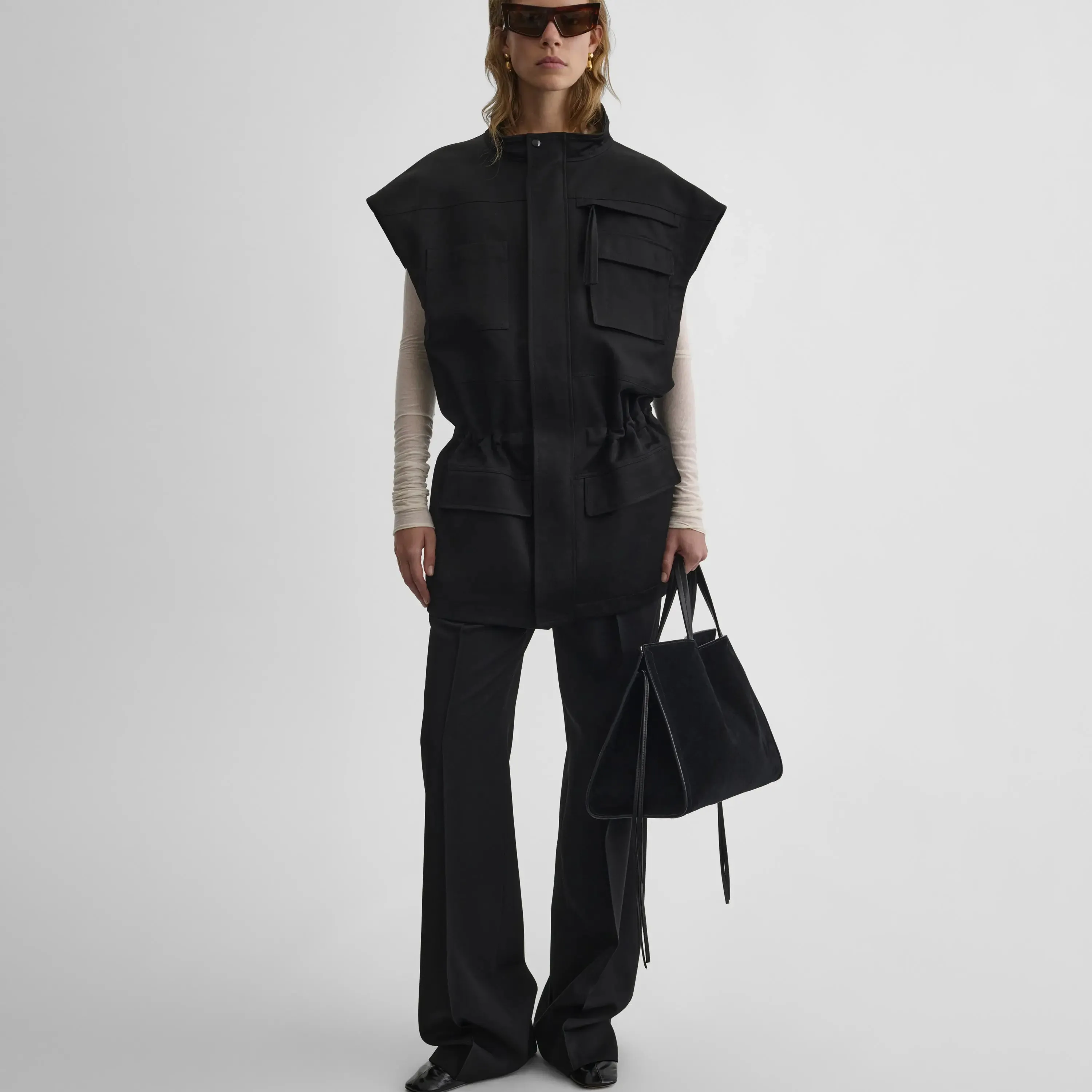 UTILITY DROPPED WAIST VEST | black cotton