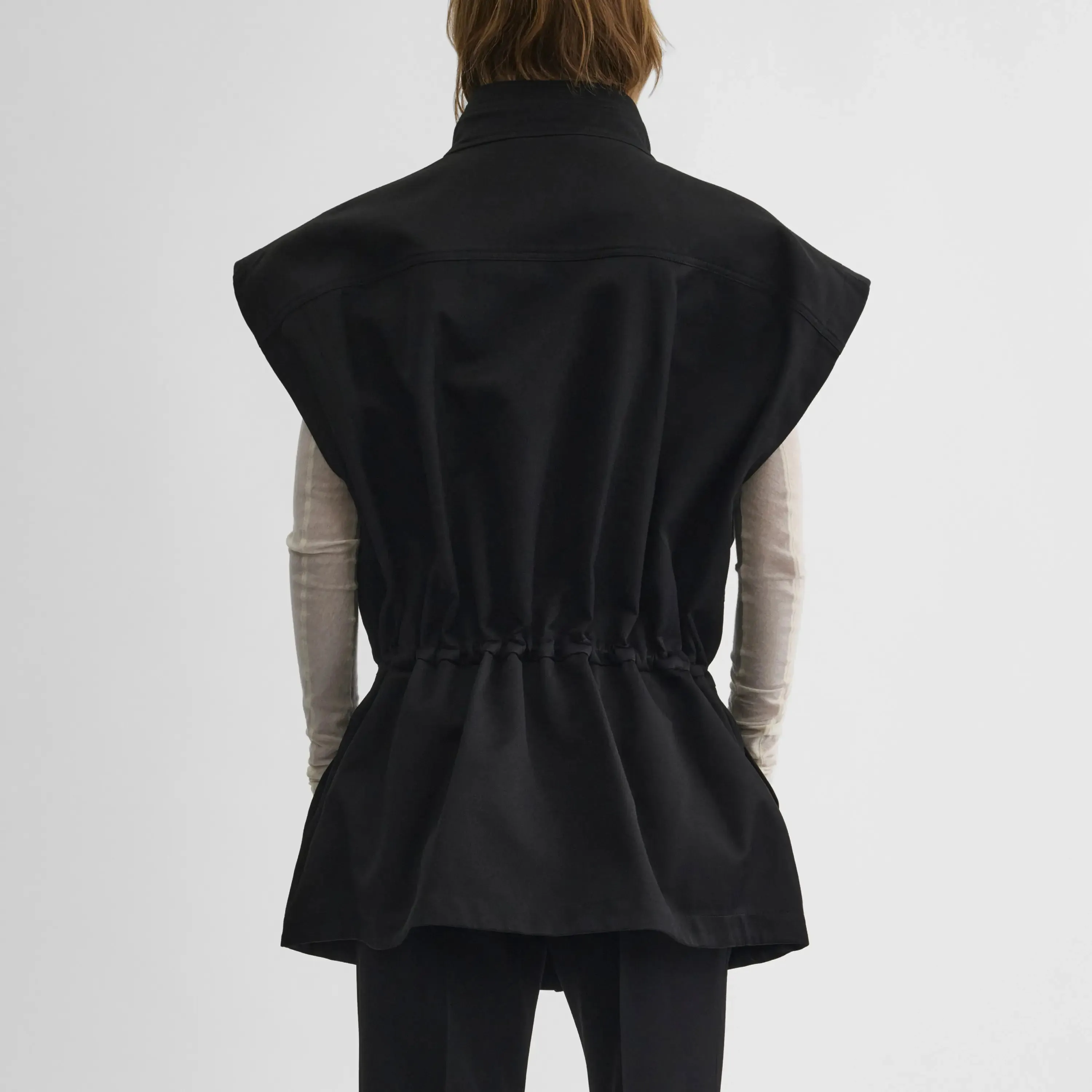 UTILITY DROPPED WAIST VEST | black cotton