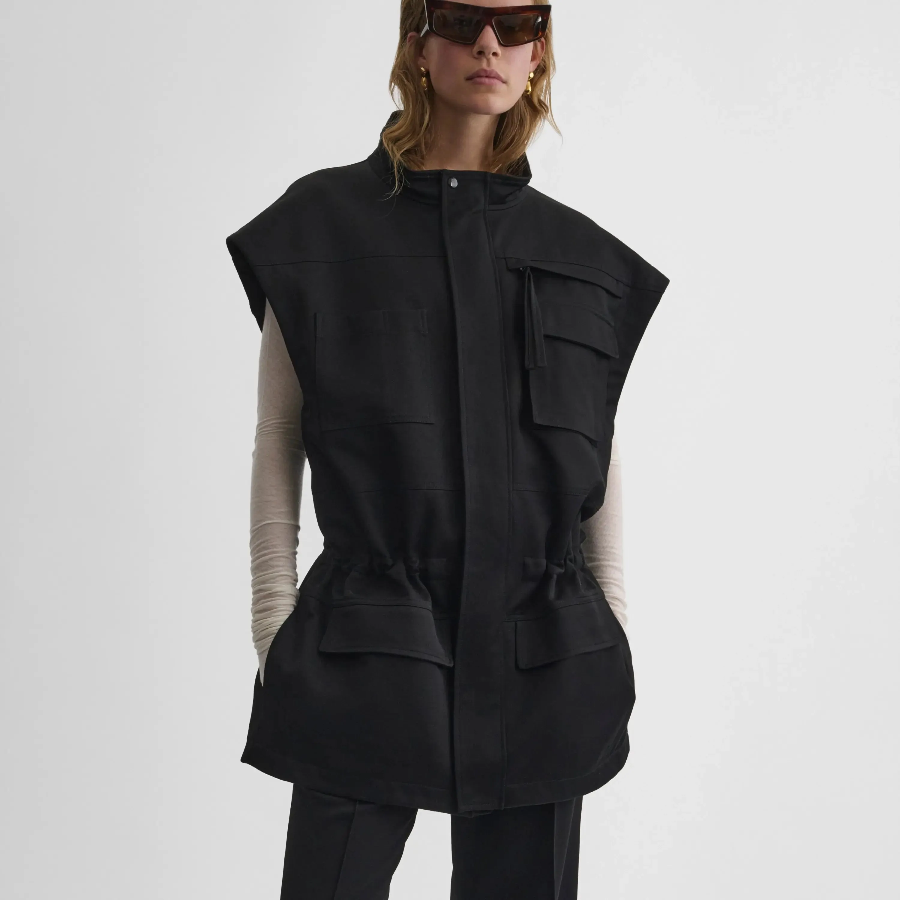 UTILITY DROPPED WAIST VEST | black cotton