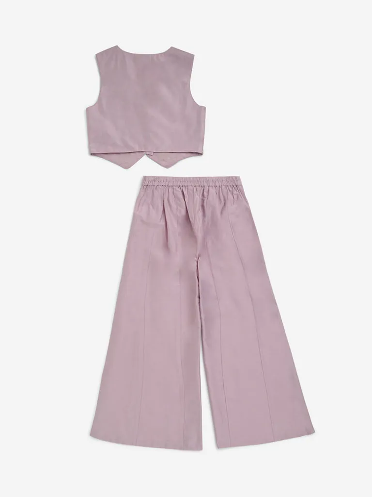Utsa Kids Mauve Embroidered Vest Top and Palazzos Set - (8-14yrs)