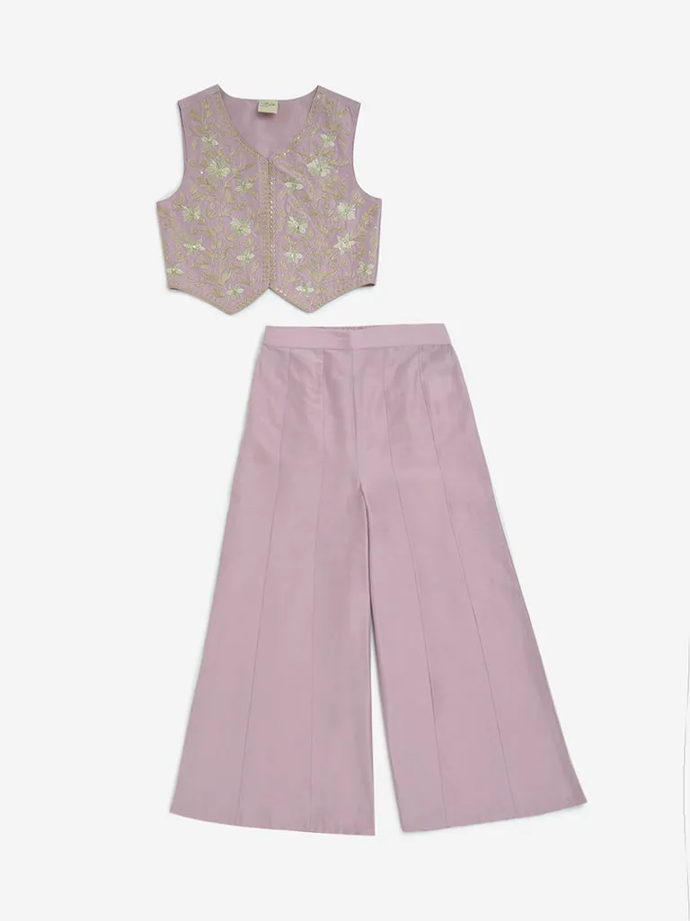 Utsa Kids Mauve Embroidered Vest Top and Palazzos Set - (8-14yrs)