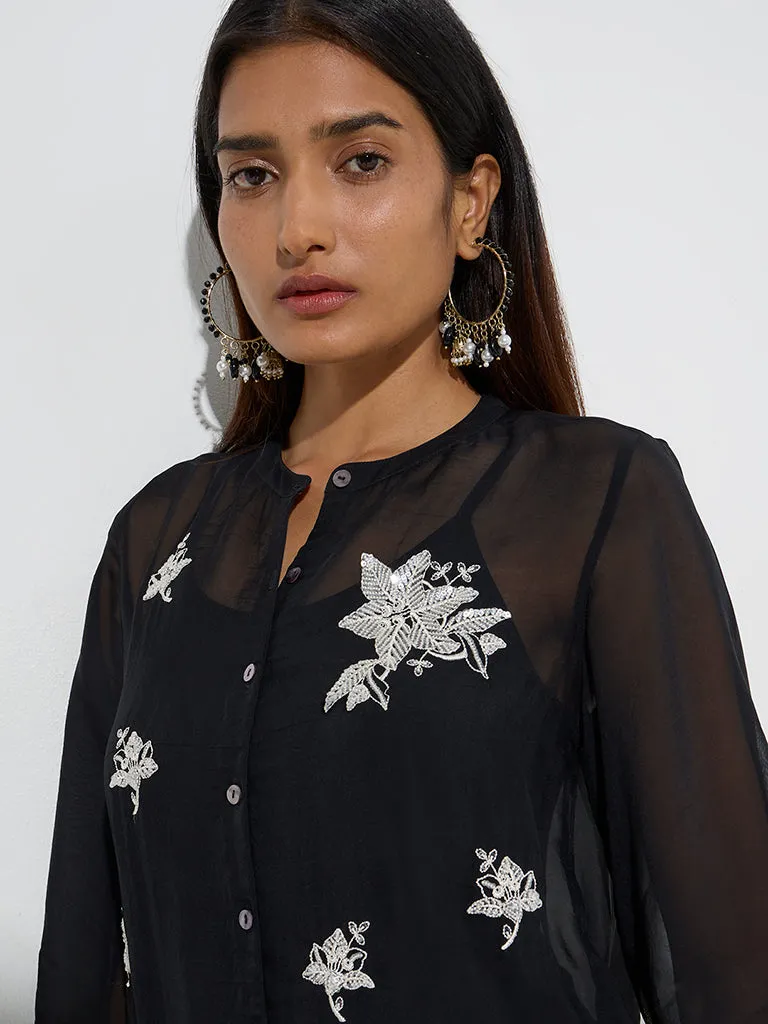 Vark Black Floral Embellished Tunic with Inner