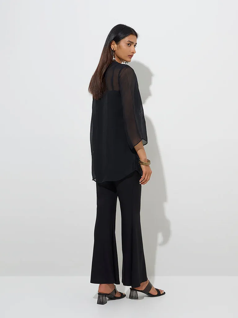 Vark Black Floral Embellished Tunic with Inner