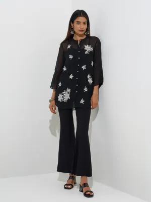 Vark Black Floral Embellished Tunic with Inner