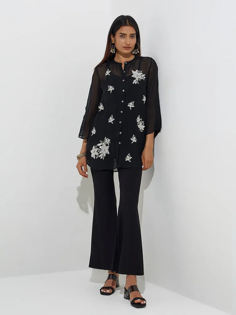 Vark Black Floral Embellished Tunic with Inner