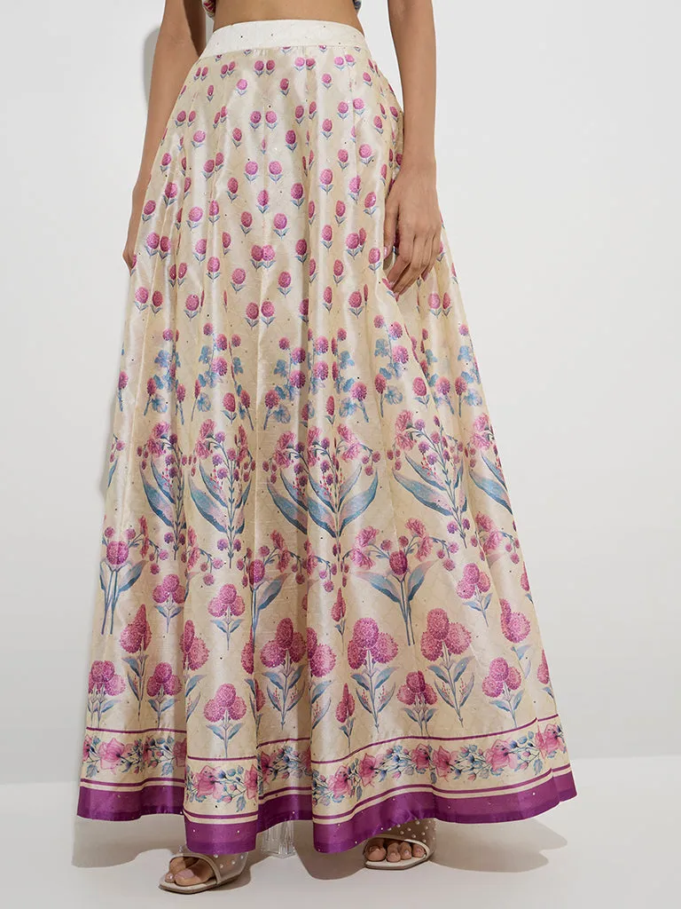 Vark Purple Botanical Design Skirt