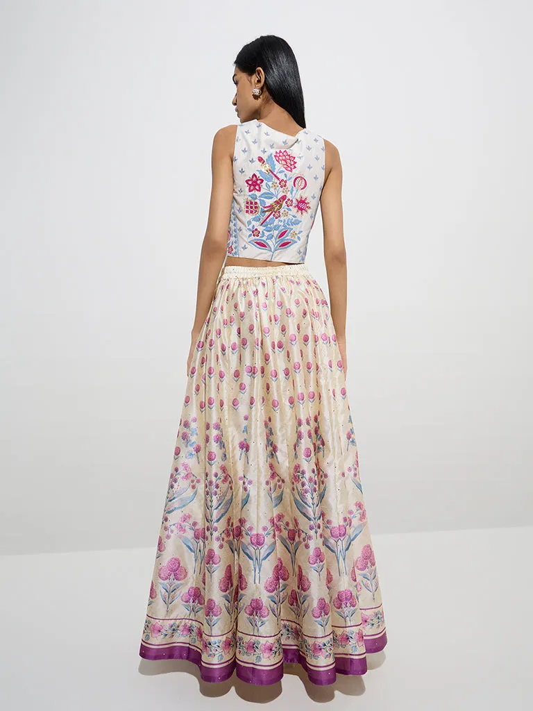 Vark Purple Botanical Design Skirt