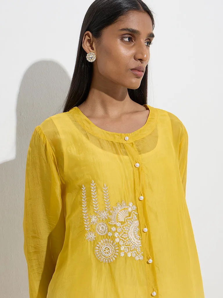 Vark Yellow Ombre High-Low Kurta. Inner and Pants Set