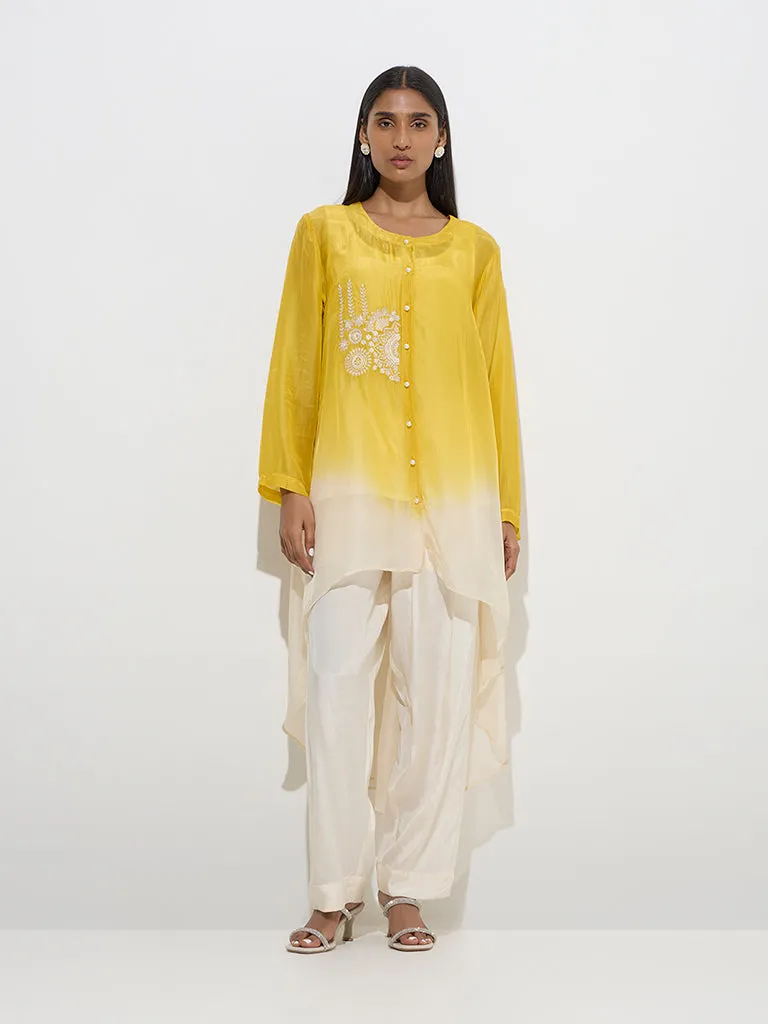 Vark Yellow Ombre High-Low Kurta. Inner and Pants Set