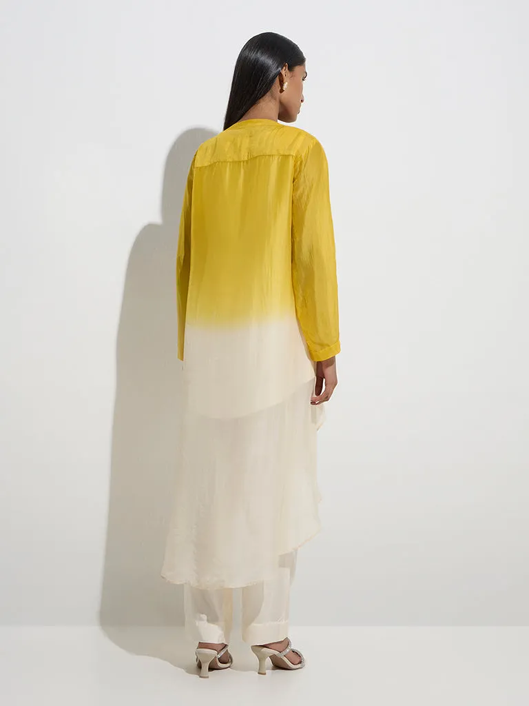 Vark Yellow Ombre High-Low Kurta. Inner and Pants Set