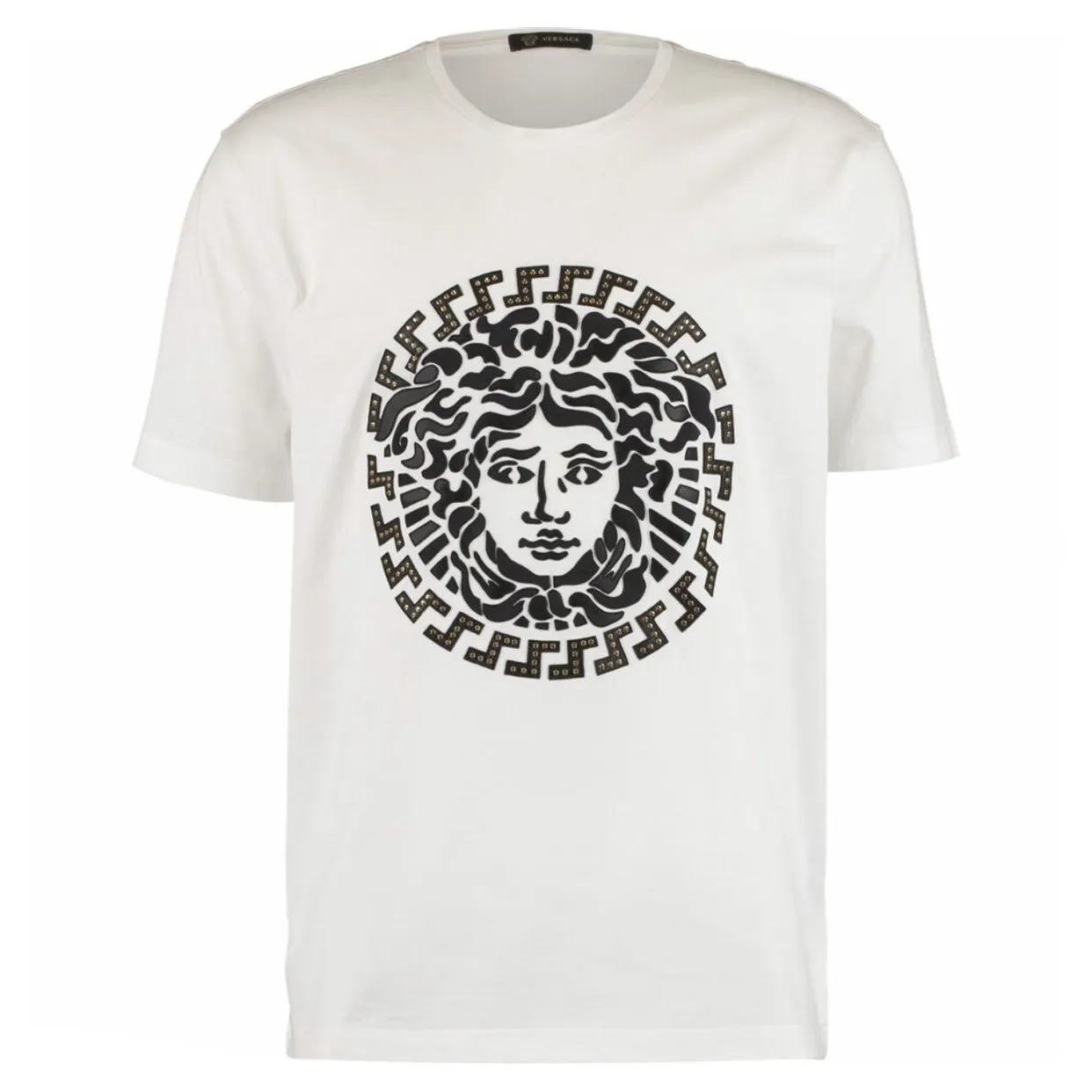 Versace White Leather Studded Medusa T-Shirt