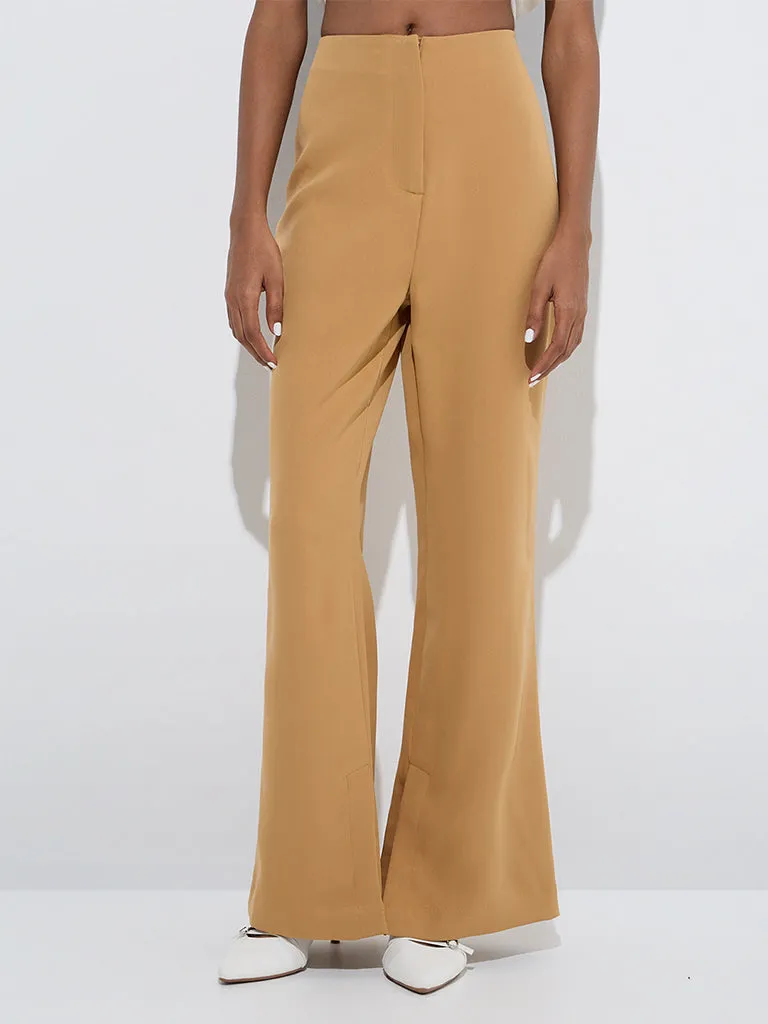Wardrobe Beige Solid High-Rise Trousers