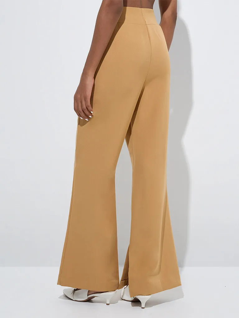 Wardrobe Beige Solid High-Rise Trousers