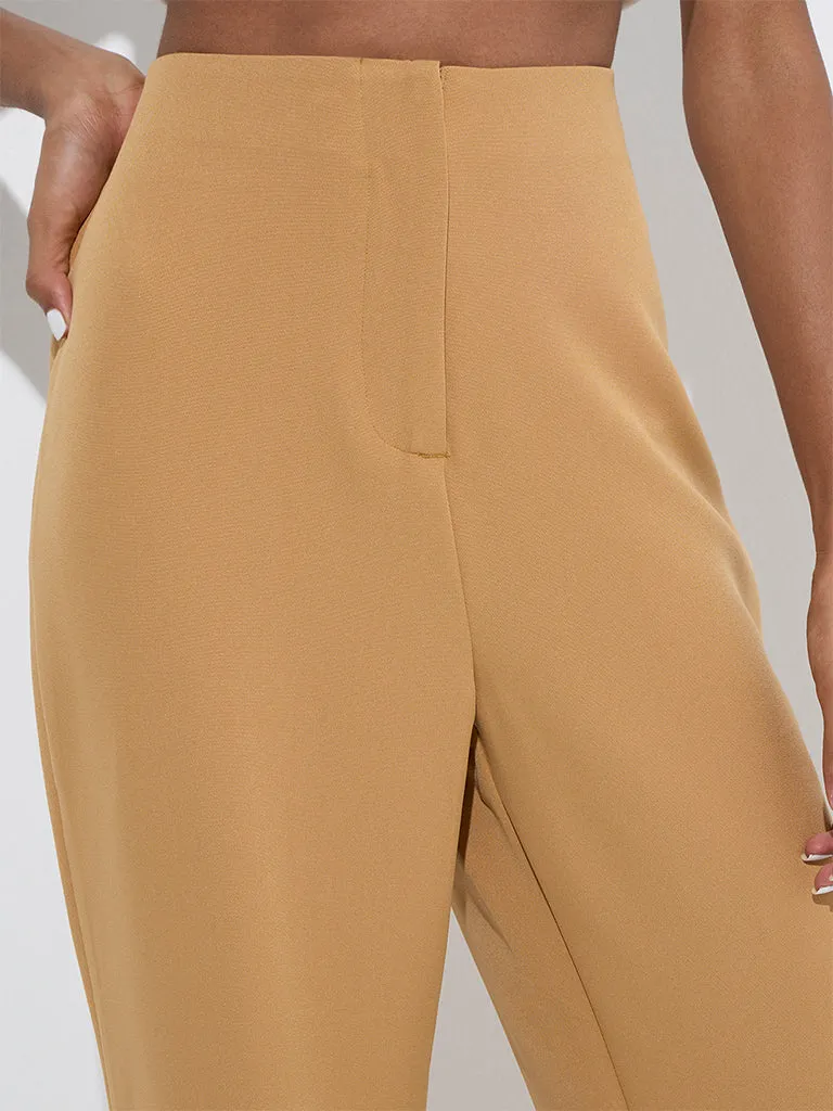Wardrobe Beige Solid High-Rise Trousers