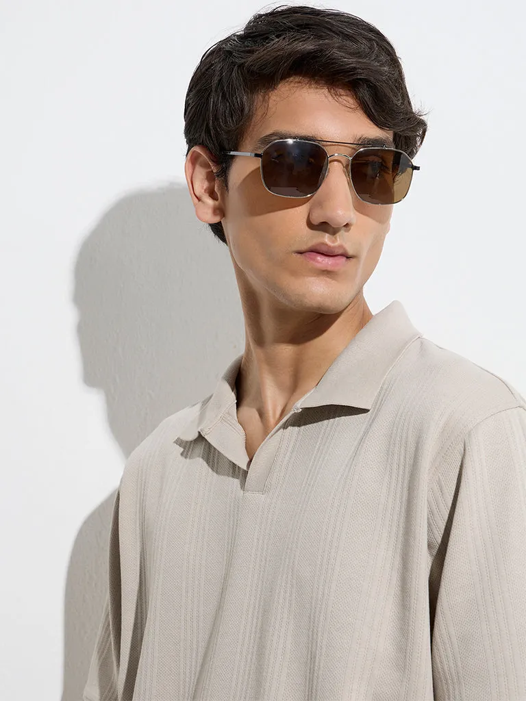 WES Casuals Beige Relaxed-Fit Cotton-Blend Polo T-Shirt